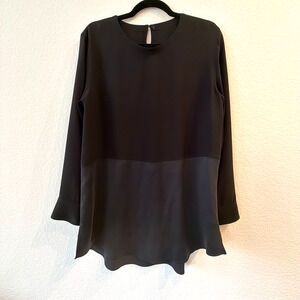 Theory Silk Tunic Blouse Black Long Sleeve Mixed Media Minimalist Modern Size L